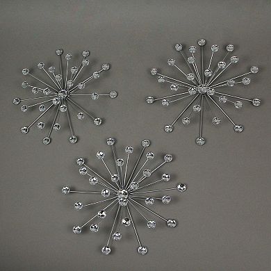 Jeweled 3D Bursting Star Wall Sculpture Set Of 3