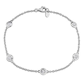 Stella Grace Sterling Silver Lab-Created White Sapphire Station Bracelet