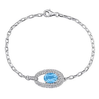 Stella Grace Sterling Silver Sky Blue Topaz & White Topaz Link Bracelet