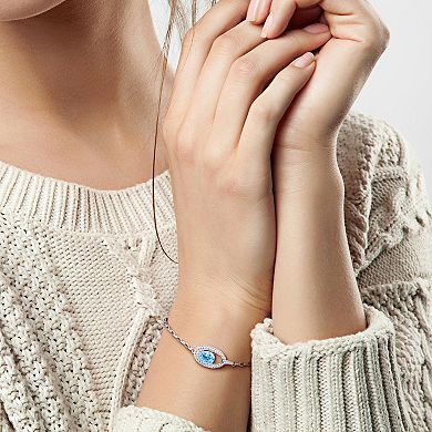 Stella Grace Sterling Silver Sky Blue Topaz & White Topaz Link Bracelet