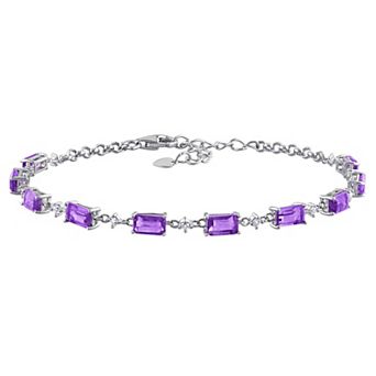Stella Grace Sterling Silver Amethyst & White Topaz Station Bracelet