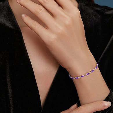 Stella Grace Sterling Silver Amethyst & White Topaz Station Bracelet