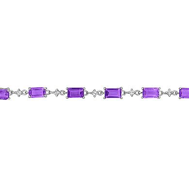 Stella Grace Sterling Silver Amethyst & White Topaz Station Bracelet