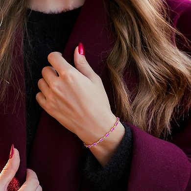 Stella Grace Sterling Silver Lab-Created Pink & White Sapphire Station Bracelet