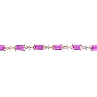 Stella Grace Sterling Silver Lab-Created Pink & White Sapphire Station Bracelet