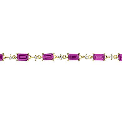 Stella Grace Sterling Silver Rhodolite & White Topaz Station Bracelet