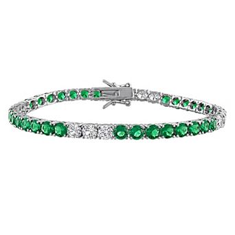 Stella Grace Sterling Silver Lab-Created Emerald & Lab-Created White Sapphire Tennis Bracelet