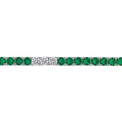 Stella Grace Sterling Silver Lab-Created Emerald & Lab-Created White Sapphire Tennis Bracelet