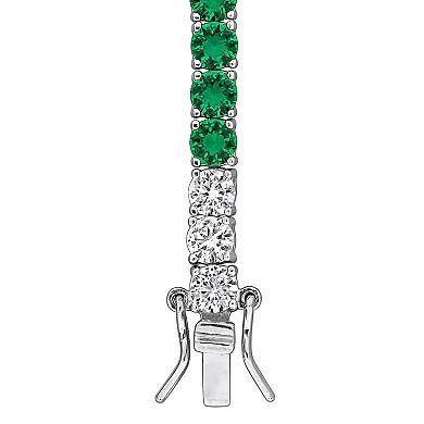 Stella Grace Sterling Silver Lab-Created Emerald & Lab-Created White Sapphire Tennis Bracelet