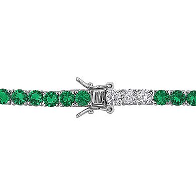 Stella Grace Sterling Silver Lab-Created Emerald & Lab-Created White Sapphire Tennis Bracelet