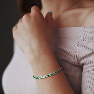 Stella Grace Sterling Silver Lab-Created Emerald & Lab-Created White Sapphire Tennis Bracelet