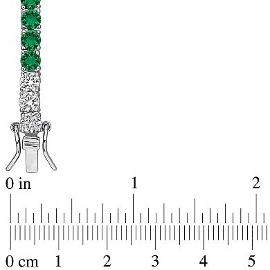 Stella Grace Sterling Silver Lab-Created Emerald & Lab-Created White Sapphire Tennis Bracelet