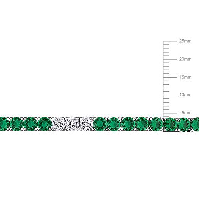 Stella Grace Sterling Silver Lab-Created Emerald & Lab-Created White Sapphire Tennis Bracelet