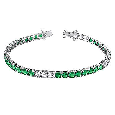 Stella Grace Sterling Silver Lab-Created Emerald & Lab-Created White Sapphire Tennis Bracelet
