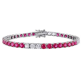 Stella Grace Sterling Silver Lab-Created Ruby & Lab-Created White Sapphire Tennis Bracelet