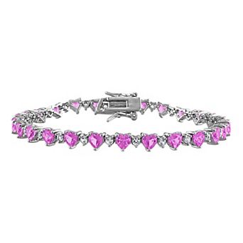 Stella Grace Sterling Silver Lab-Created Pink & White Sapphire Heart Bracelet