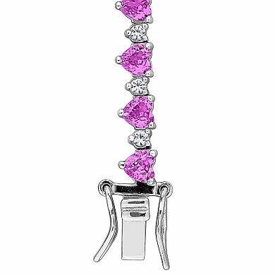 Stella Grace Sterling Silver Lab-Created Pink & White Sapphire Heart Bracelet