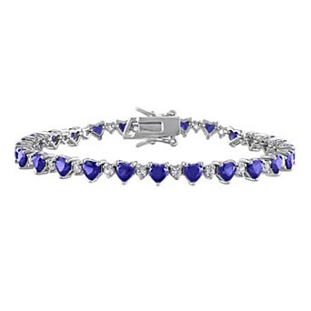 Stella Grace Sterling Silver Lab-Created Blue & White Sapphire Heart Tennis Bracelet