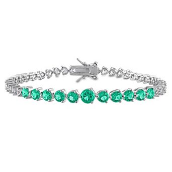 Stella Grace Sterling Silver Lab-Created Emerald & Lab-Created White Sapphire Graduated Tennis Bracelet