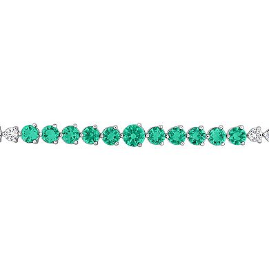 Stella Grace Sterling Silver Lab-Created Emerald & Lab-Created White Sapphire Graduated Tennis Bracelet