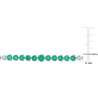 Stella Grace Sterling Silver Lab-Created Emerald & Lab-Created White Sapphire Graduated Tennis Bracelet