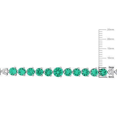 Stella Grace Sterling Silver Lab-Created Emerald & Lab-Created White Sapphire Graduated Tennis Bracelet