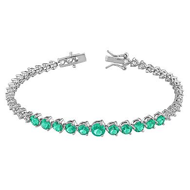 Stella Grace Sterling Silver Lab-Created Emerald & Lab-Created White Sapphire Graduated Tennis Bracelet