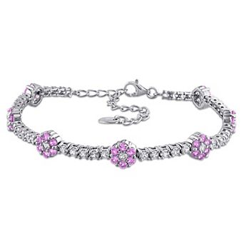 Stella Grace Rhodium Over Sterling Silver Lab-Created Pink Sapphire & Lab-Created White Sapphire Graduated Tennis Bracelet