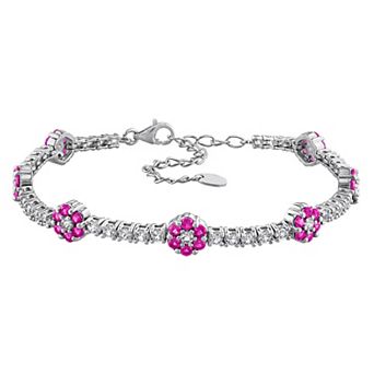 Stella Grace Sterling Silver Lab-Created Ruby & Lab-Created White Sapphire Tennis Bracelet