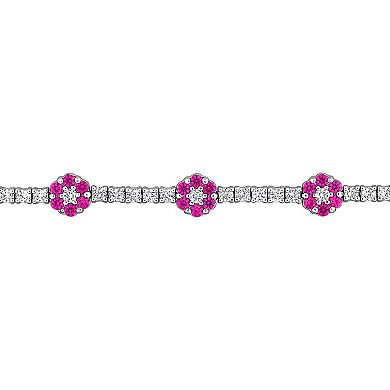 Stella Grace Sterling Silver Lab-Created Ruby & Lab-Created White Sapphire Tennis Bracelet