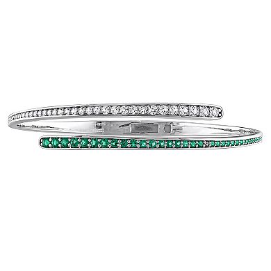 Stella Grace Sterling Silver Lab-Created Emerald & Lab-Created White Sapphire Bangle Bracelet