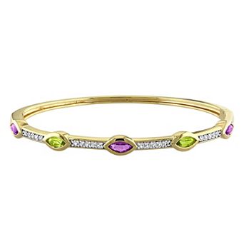 Stella Grace Sterling Silver Peridot, Amethyst & White Topaz Station Bangle Bracelet