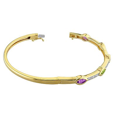 Stella Grace Sterling Silver Peridot, Amethyst & White Topaz Station Bangle Bracelet