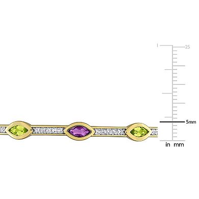 Stella Grace Sterling Silver Peridot, Amethyst & White Topaz Station Bangle Bracelet