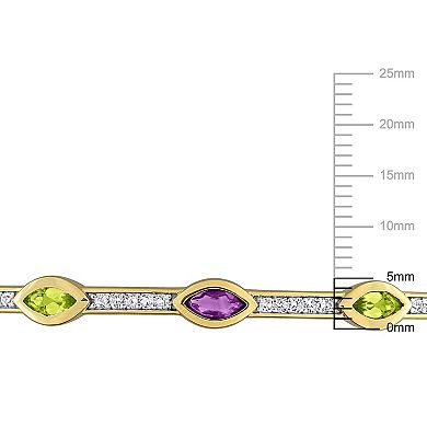 Stella Grace Sterling Silver Peridot, Amethyst & White Topaz Station Bangle Bracelet