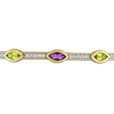 Stella Grace Sterling Silver Peridot, Amethyst & White Topaz Station Bangle Bracelet