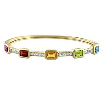 Stella Grace Sterling Silver Multi-Gemstone Station Bangle Bracelet