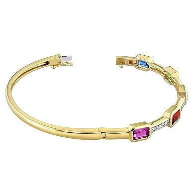 Stella Grace Sterling Silver Multi-Gemstone Station Bangle Bracelet