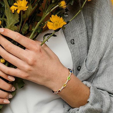 Stella Grace Sterling Silver Multi-Gemstone Station Bangle Bracelet