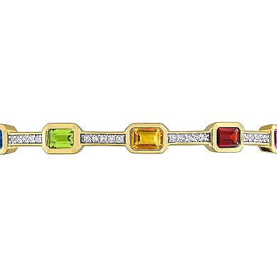 Stella Grace Sterling Silver Multi-Gemstone Station Bangle Bracelet