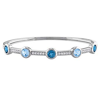 Stella Grace Sterling Silver Sky Blue, London Blue & White Topaz Station Bangle Bracelet