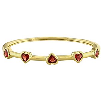Stella Grace Sterling Silver Garnet Heart Station Bangle Bracelet