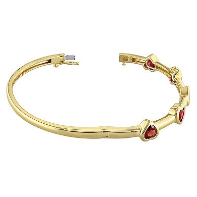Stella Grace Sterling Silver Garnet Heart Station Bangle Bracelet