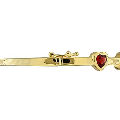 Stella Grace Sterling Silver Garnet Heart Station Bangle Bracelet