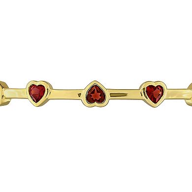 Stella Grace Sterling Silver Garnet Heart Station Bangle Bracelet