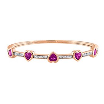 Stella Grace Sterling Silver Rhodolite Garnet & White Topaz Heart Station Bangle Bracelet