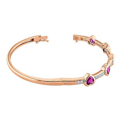 Stella Grace Sterling Silver Rhodolite Garnet & White Topaz Heart Station Bangle Bracelet