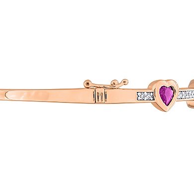 Stella Grace Sterling Silver Rhodolite Garnet & White Topaz Heart Station Bangle Bracelet
