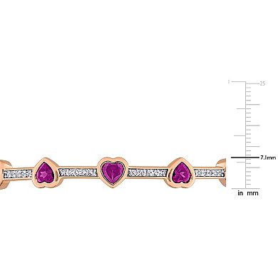 Stella Grace Sterling Silver Rhodolite Garnet & White Topaz Heart Station Bangle Bracelet