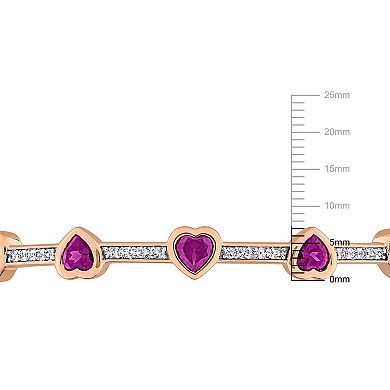 Stella Grace Sterling Silver Rhodolite Garnet & White Topaz Heart Station Bangle Bracelet